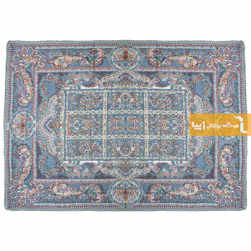 روفرشی مخمل طرح خشتی زمینه طوسی