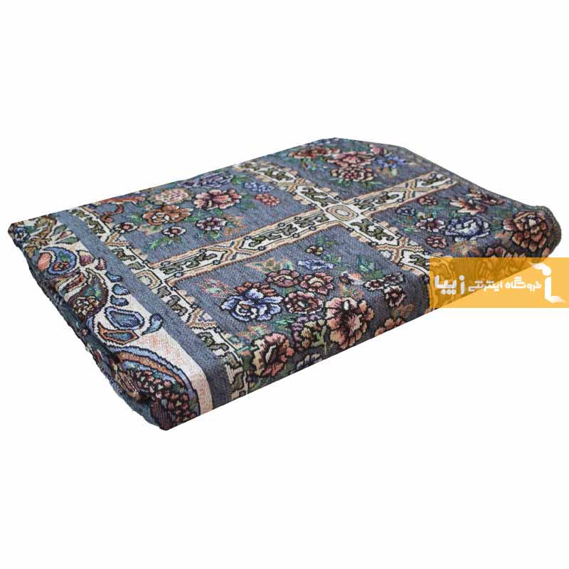 روفرشی مخمل طرح خشتی زمینه طوسی