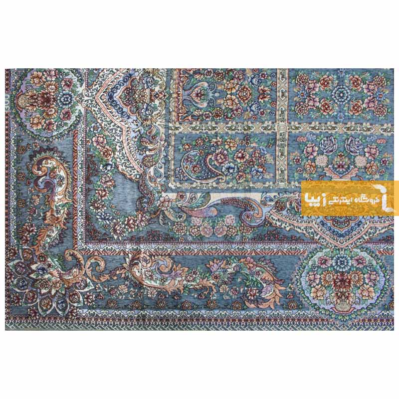 روفرشی مخمل طرح خشتی زمینه طوسی
