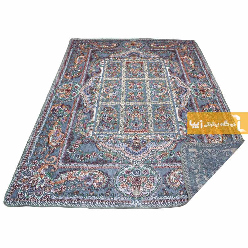 روفرشی مخمل طرح خشتی زمینه طوسی