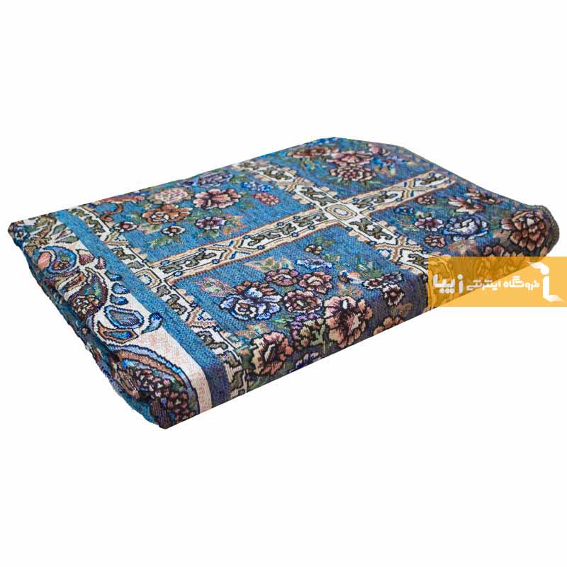 روفرشی مخمل طرح خشتی زمینه فیروزه ای