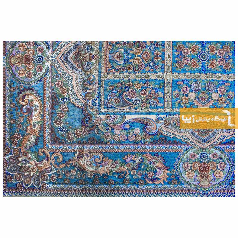 روفرشی مخمل طرح خشتی زمینه فیروزه ای