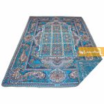 روفرشی مخمل طرح خشتی زمینه فیروزه ای