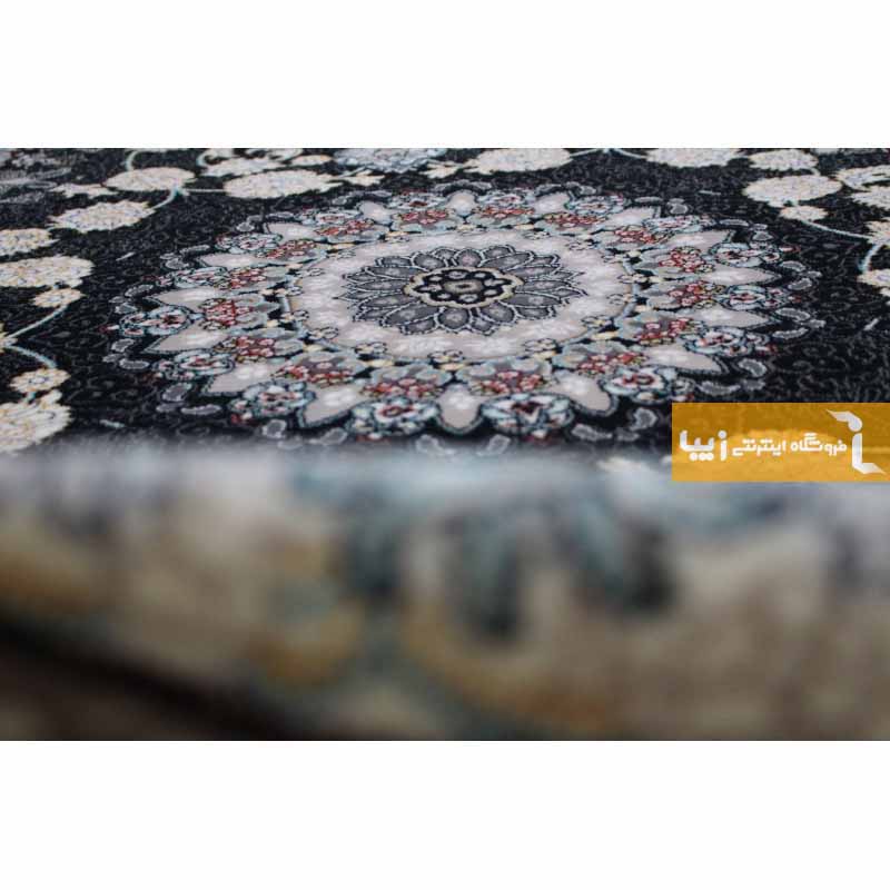 فرش بیضی طرح اصفهان زمینه سرمه ای