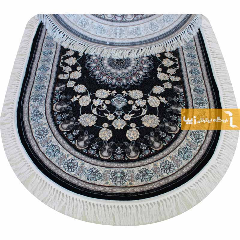 فرش بیضی طرح اصفهان زمینه سرمه ای