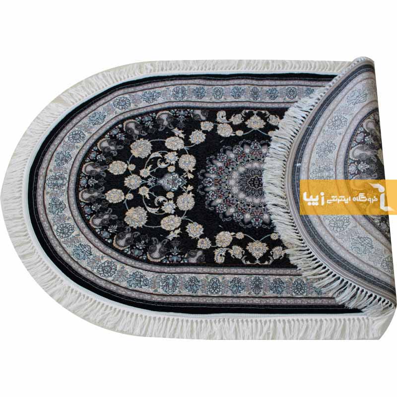 فرش بیضی طرح اصفهان زمینه سرمه ای