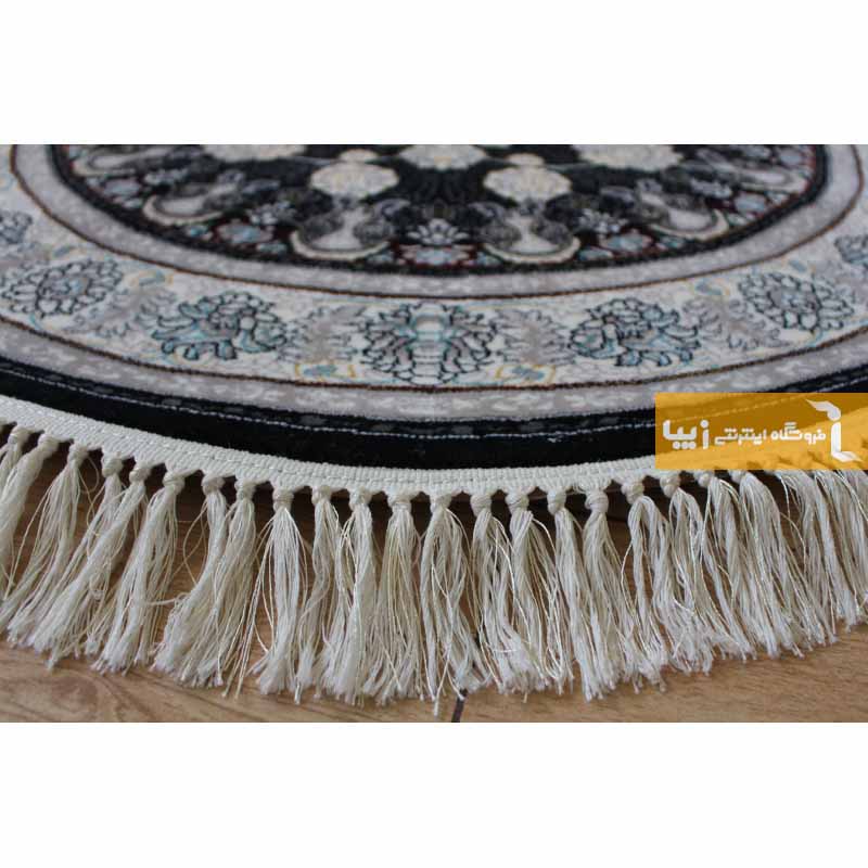 فرش بیضی طرح اصفهان زمینه سرمه ای