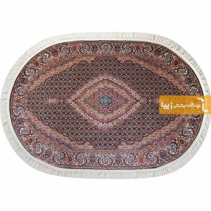 فرش بیضی طرح ریزماهی زمینه سرمه ای