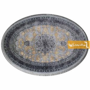 فرش بیضی طرح شاهکار زمینه نقره