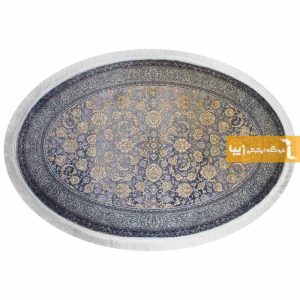 فرش بیضی طرح شاهگل زمینه ذغالی