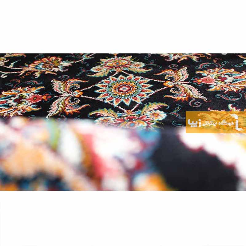 فرش بیضی طرح صبا زمینه سرمه ای