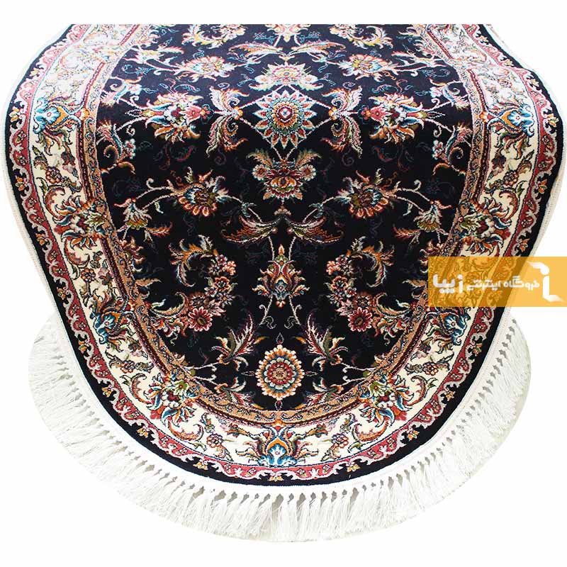 فرش بیضی طرح صبا زمینه سرمه ای