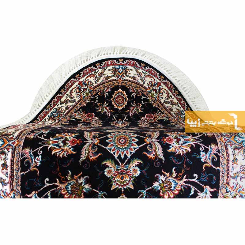 فرش بیضی طرح صبا زمینه سرمه ای