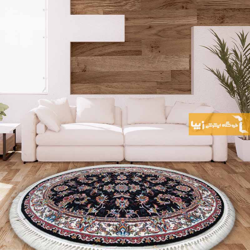 فرش بیضی طرح صبا زمینه سرمه ای