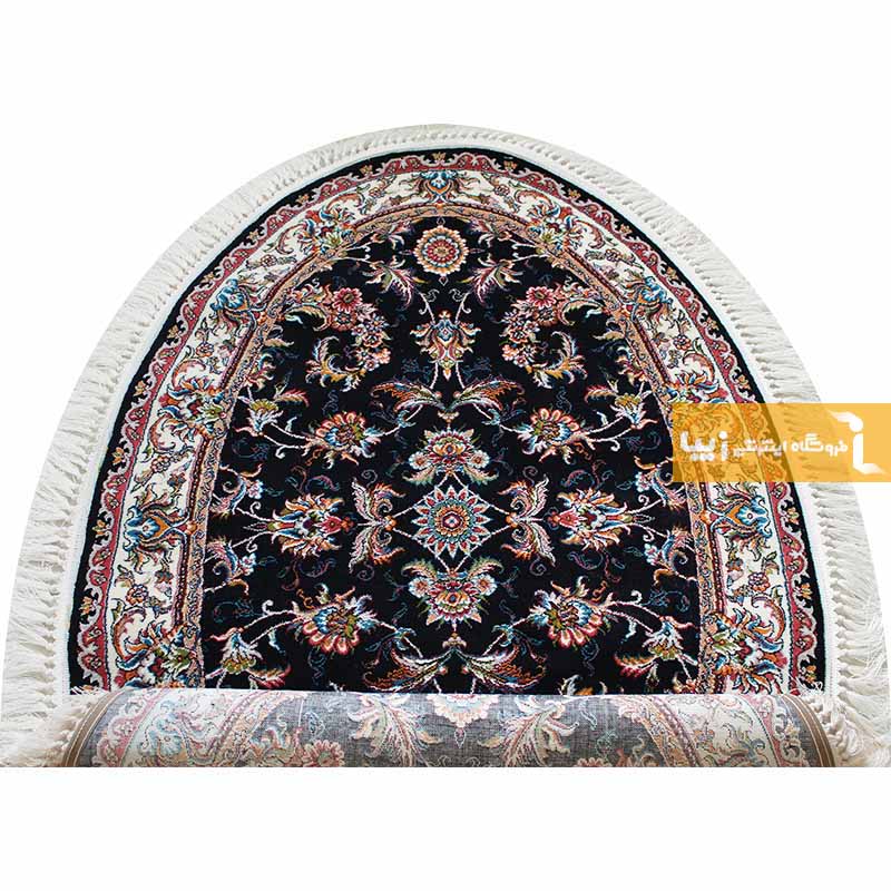 فرش بیضی طرح صبا زمینه سرمه ای