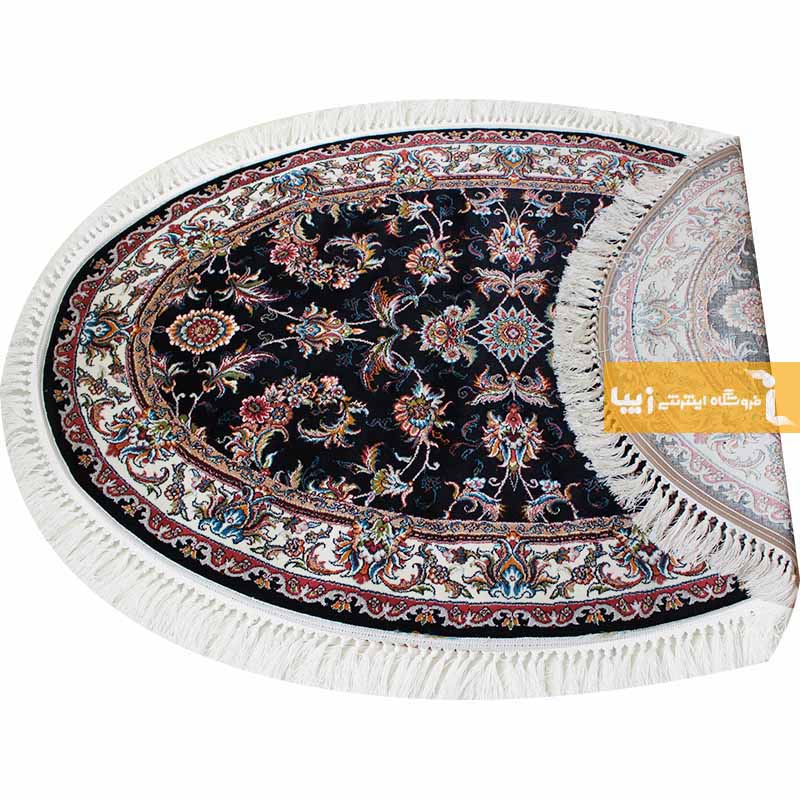 فرش بیضی طرح صبا زمینه سرمه ای