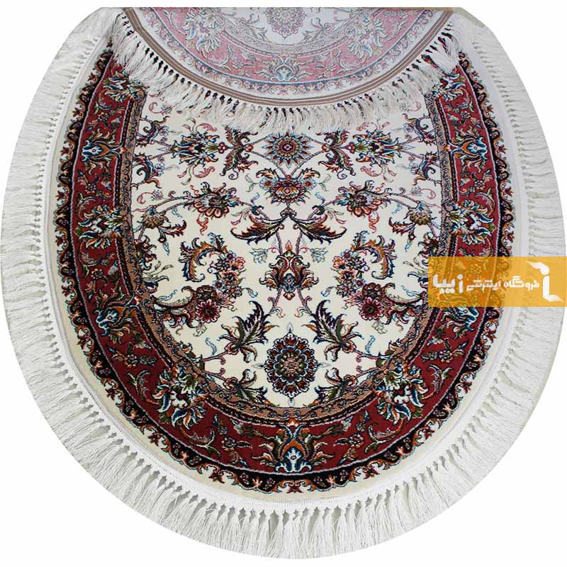 فرش بیضی طرح صبا زمینه کرم