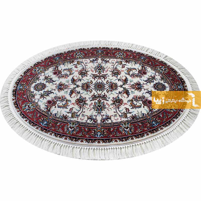 فرش بیضی طرح صبا زمینه کرم