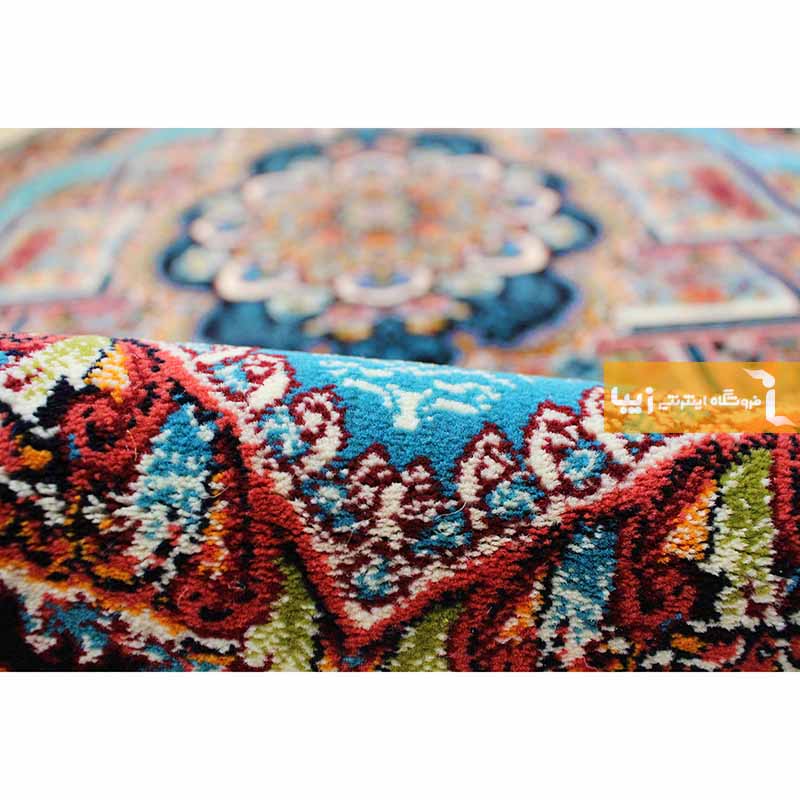 فرش بیضی طرح ناردون زمینه آبی