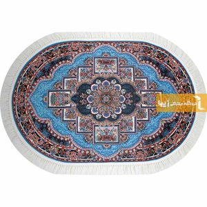 فرش بیضی طرح ناردون زمینه آبی