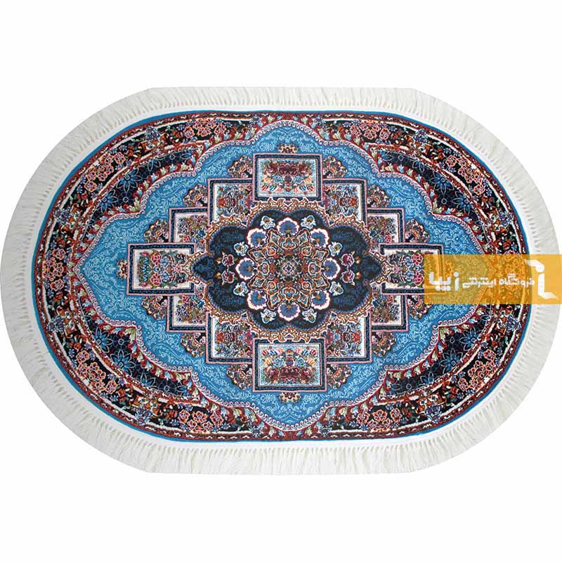 فرش بیضی طرح ناردون زمینه آبی