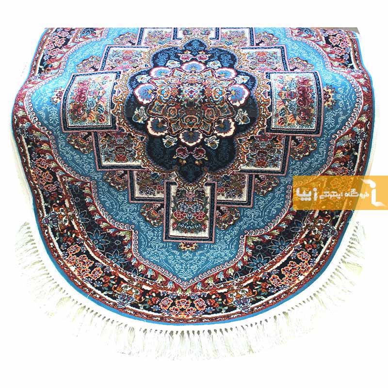 فرش بیضی طرح ناردون زمینه آبی