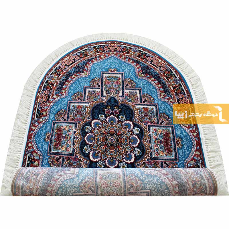 فرش بیضی طرح ناردون زمینه آبی