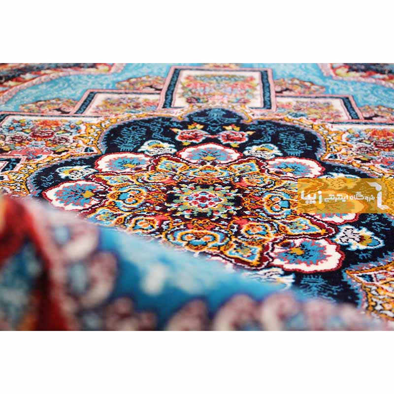 فرش بیضی طرح ناردون زمینه آبی