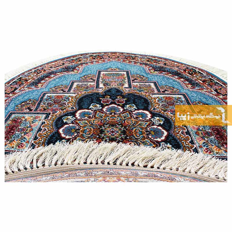 فرش بیضی طرح ناردون زمینه آبی