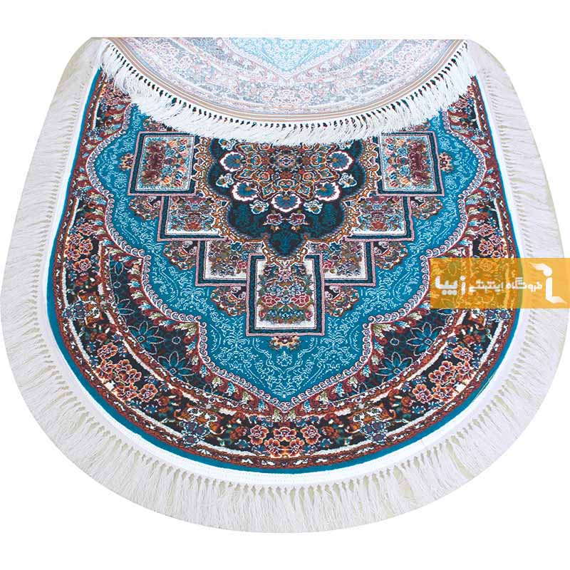فرش بیضی طرح ناردون زمینه آبی