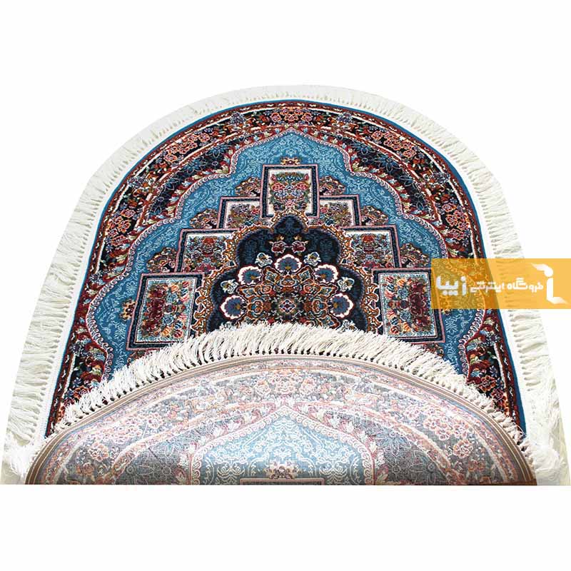 فرش بیضی طرح ناردون زمینه آبی