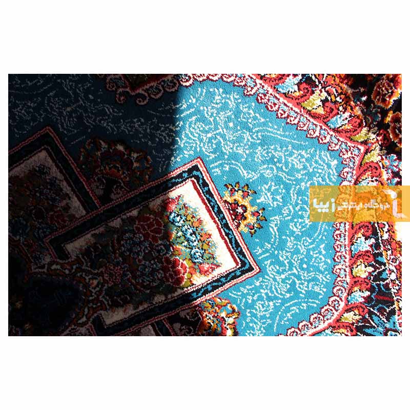 فرش بیضی طرح ناردون زمینه آبی