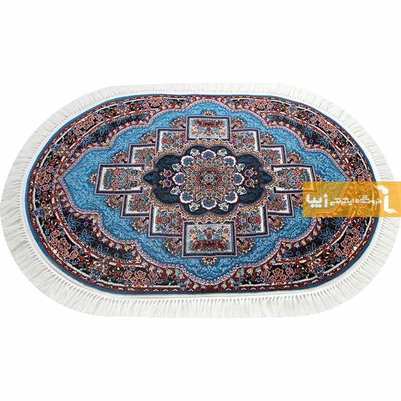 فرش بیضی طرح ناردون زمینه آبی