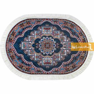 فرش بیضی طرح ناردون زمینه سرمه ای