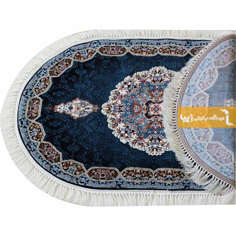 فرش بیضی طرح هالیدی زمینه سرمه ای
