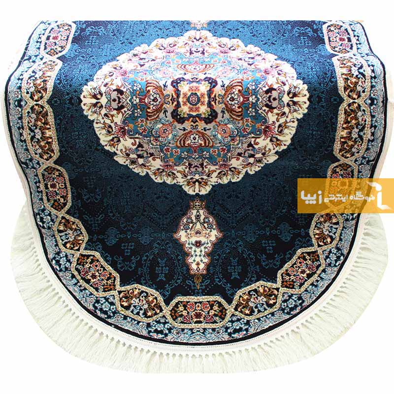 فرش بیضی طرح هالیدی زمینه سرمه ای