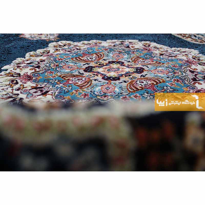 فرش بیضی طرح هالیدی زمینه سرمه ای