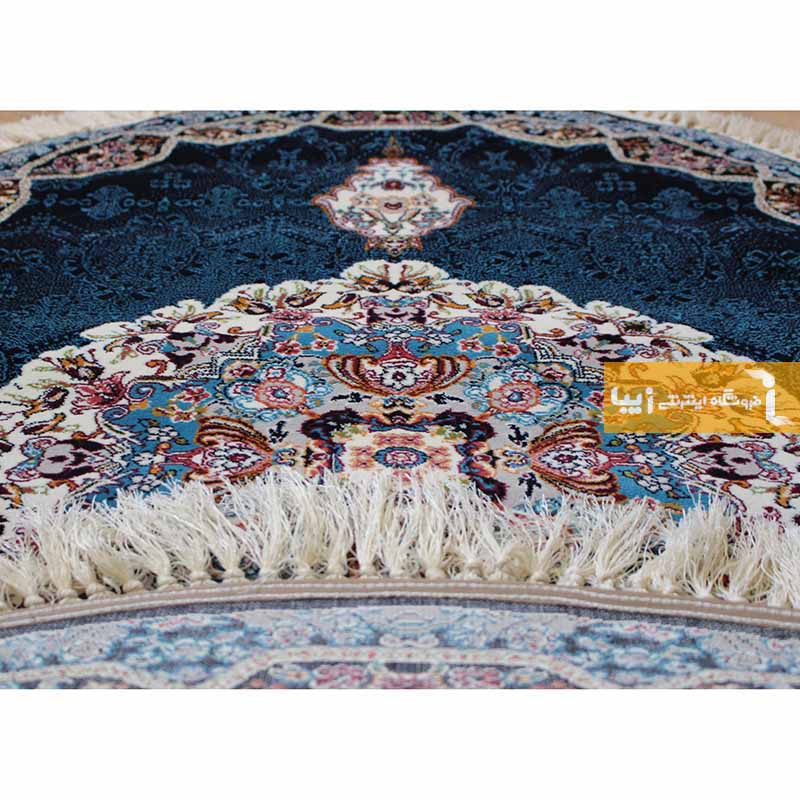 فرش بیضی طرح هالیدی زمینه سرمه ای