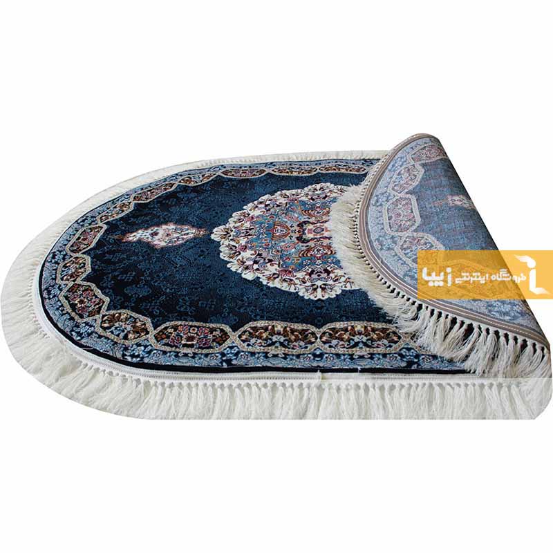 فرش بیضی طرح هالیدی زمینه سرمه ای