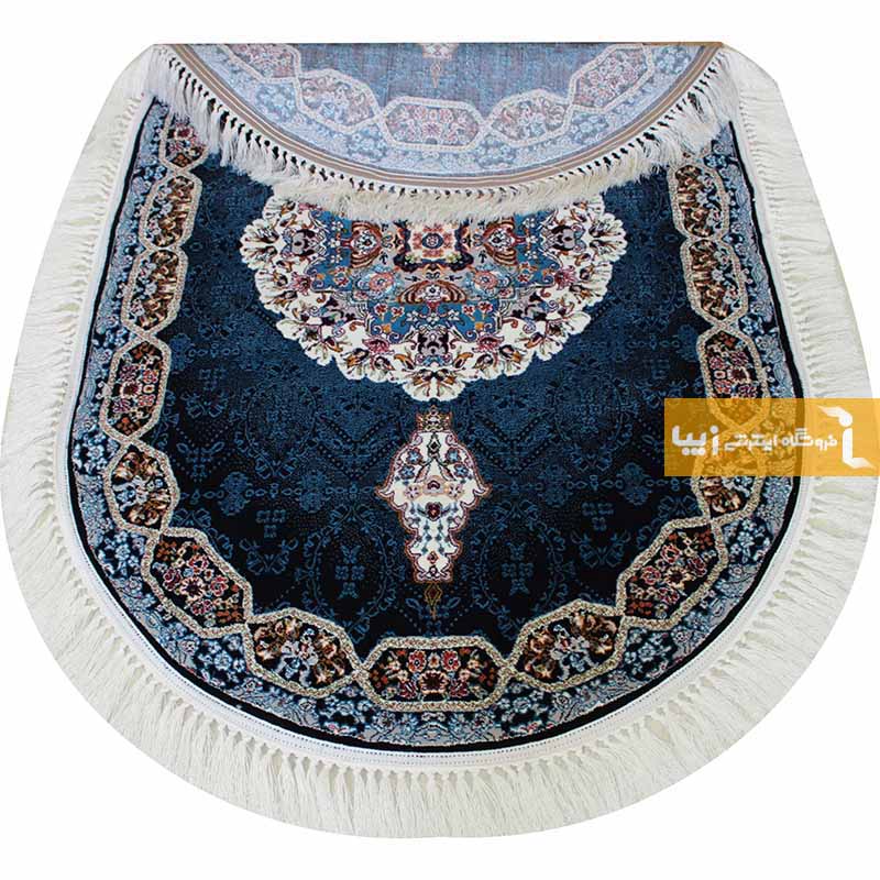 فرش بیضی طرح هالیدی زمینه سرمه ای