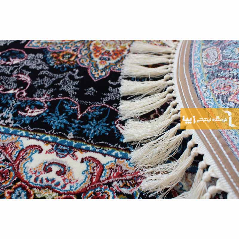 فرش بیضی طرح هیوا زمینه سرمه ای