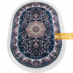 فرش بیضی طرح هیوا زمینه سرمه ای