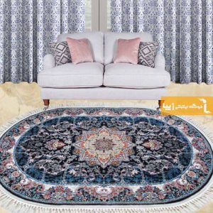 فرش بیضی طرح هیوا زمینه سرمه ای