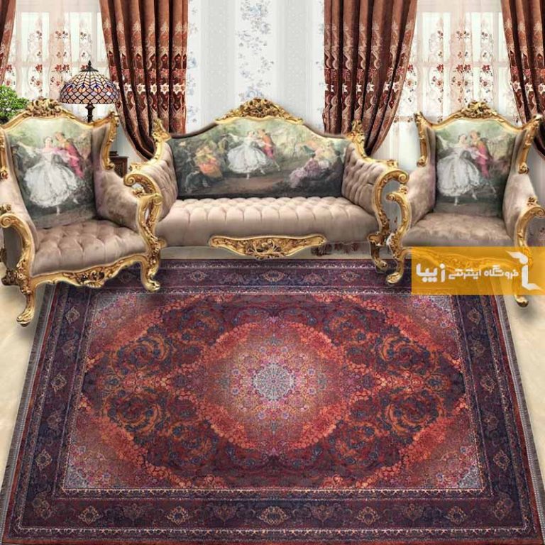 فرش طرح عقیق زمینه قهوه ای