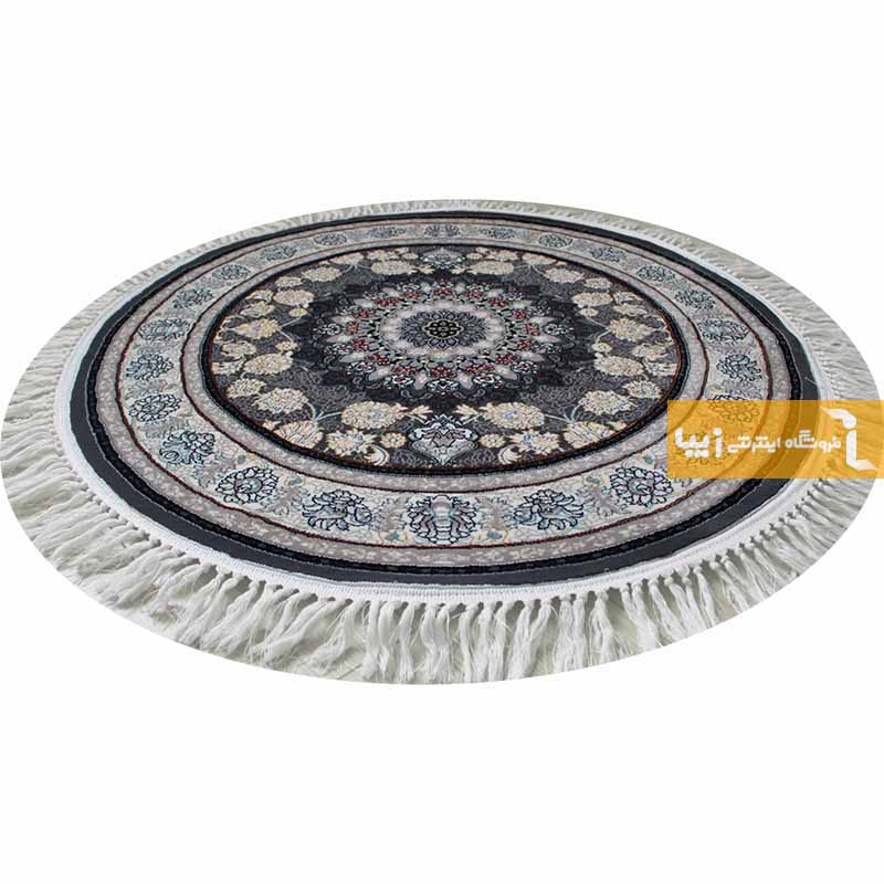 فرش گرد طرح اصفهان زمینه دودی