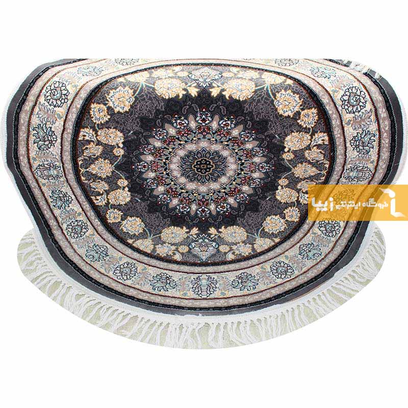 فرش گرد طرح اصفهان زمینه دودی