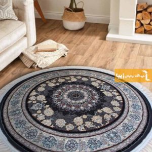 فرش گرد طرح اصفهان زمینه دودی