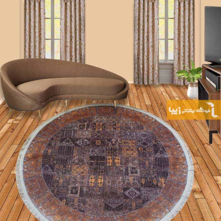 فرش گرد طرح الکسندریت زمینه قهوه ای