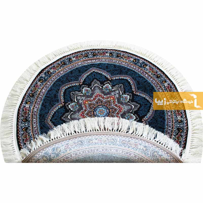 فرش گرد طرح باغ معلق زمینه سرمه ای