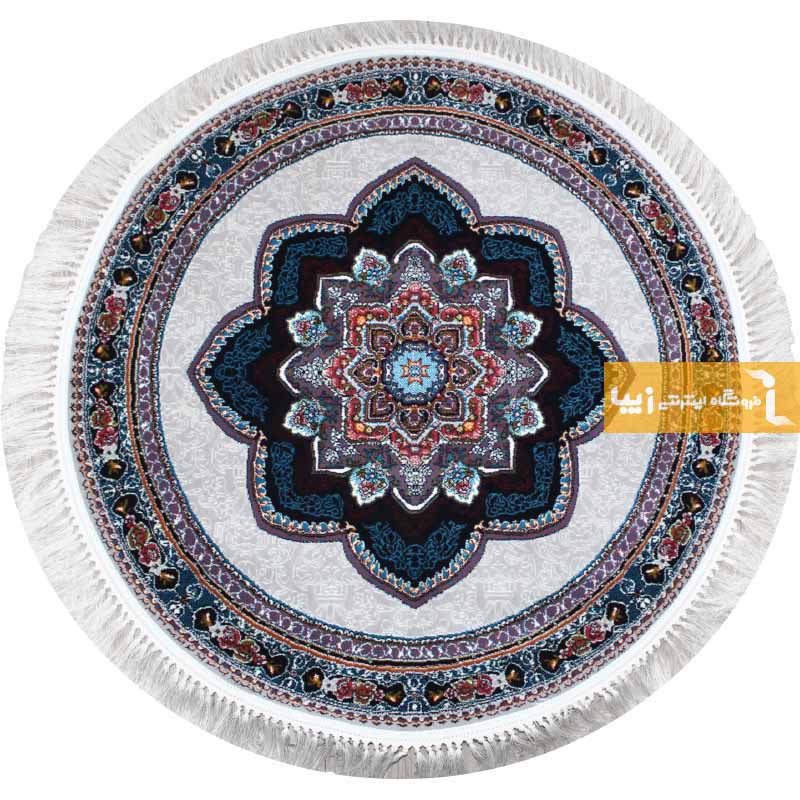 فرش گرد طرح باغ معلق زمینه فیلی